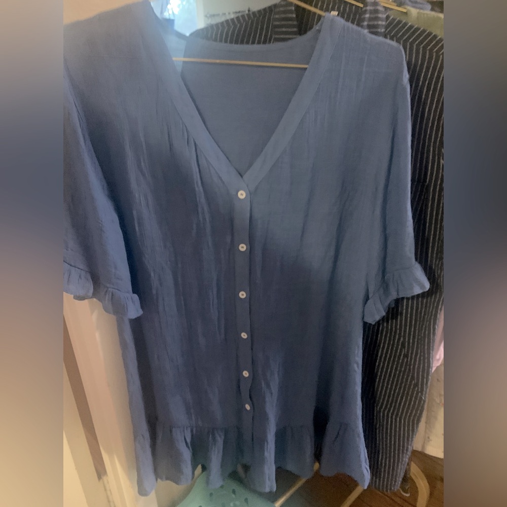 Blue swim coverup or lightweight mid sleeve shirt